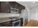 Kitchen features granite countertops, stainless steel appliances, and dark wood cabinets at 222 Glenwood Ave # 714, Raleigh, NC 27603