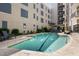 Serene outdoor pool area with lounge chairs and lush plantings at 222 Glenwood Ave # 714, Raleigh, NC 27603