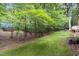 Beautiful backyard featuring a lush lawn and mature trees providing ample shade and privacy at 3 Bent Oak Ct, Durham, NC 27705