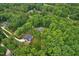 Overhead aerial view showing the house situated among lush greenery at 31 River View Ct, Timberlake, NC 27583
