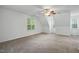 Bedroom featuring vaulted ceilings, ceiling fan, and windows at 353 Spearhead Pl, Clayton, NC 27520