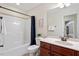 Cozy bathroom with vanity, toilet, and shower/tub combination featuring bronze fixtures at 68 Tanners Way, Clayton, NC 27527