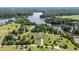 Scenic aerial view of lakefront properties surrounded by lush greenery and trees under a clear sky at 724 Harolds Northfield Dr, Cedar Grove, NC 27231