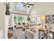 Spacious living room with vaulted ceiling, large windows, neutral furnishings, and open access to the kitchen at 921 Riverwood Dr, Clayton, NC 27527