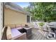 Enjoy backyard barbecues on the back porch featuring a built-in grill and fire pit seating area at 102 Legacy Ln, Durham, NC 27713