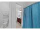 Bathroom view featuring toilet, vanity with mirror, and enclosed shower with curtain at 11425 Horsemans Trl, Raleigh, NC 27613