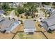 Aerial view of a home, highlighting its cul-de-sac location, fenced backyard, and manicured landscaping at 123 Gunderson Ln, Garner, NC 27529