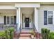 Front porch with white columns and a black front door, creating a welcoming entrance at 123 Holiday Island Dr, Garner, NC 27529