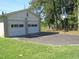 Spacious two-door garage features ample parking with an adjoining court for recreational use with a basketball hoop at 1700 Warrenton Rd, Henderson, NC 27537