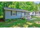 Charming single-story home with blue siding and a quaint front porch, surrounded by lush greenery at 230 Parkland Rd, Raleigh, NC 27603
