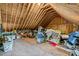Open attic offers plenty of storage with its exposed beams and plywood flooring at 2408 Eddie Howard Rd, Willow Springs, NC 27592