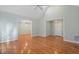 Open living room with hardwood floors and ceiling fan at 2412 Mollynick Lane Ln, Wake Forest, NC 27587