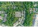 Bird's eye view of a neighborhood showcasing lush landscaping, mature trees, and manicured lawns at 3619 Lion Ridge Ct, Raleigh, NC 27612