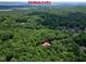 Jordan Lake area aerial view, featuring a cozy home with a red roof nestled within lush, dense trees at 382 Valley Ln, Pittsboro, NC 27312