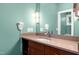 Bathroom featuring a granite countertop vanity with recessed lighting at 382 Valley Ln, Pittsboro, NC 27312