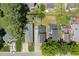 Aerial view of houses features mature trees, driveways, and backyard spaces at 505 Stratton Way, Durham, NC 27704