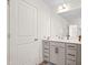 Bathroom features a gray vanity with storage, modern fixtures, and a well-lit mirror at 5113 Ranger Grove Way, Raleigh, NC 27604