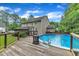 Backyard showcases an in-ground pool with a deck, perfect for summer fun at 5521 Erinvale Ct, Holly Springs, NC 27540