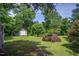 Backyard includes a storage shed and mature trees offering an inviting space for outdoor activities at 5625 Church Rd, Graham, NC 27253