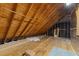 Unfinished attic space with exposed beams and plywood flooring, ready for customization at 6925 Valley Lake Dr, Raleigh, NC 27612