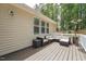 The back deck features wicker furniture, a heater, and views of the surrounding landscape at 105 Old Barn Way, Wendell, NC 27591