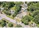 High angle view of a property featuring lush greenery, surrounding homes, and a nearby street network at 112 S Joyland St, Durham, NC 27703