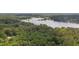 Aerial view showcasing the community lake surrounded by trees near a luxury home at 1134 Deerfoot Trail Trl, Sanford, NC 27332