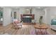Charming living room featuring a brick fireplace, stylish furniture, and natural light at 1134 Deerfoot Trail Trl, Sanford, NC 27332