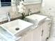 Close up of bathroom with marble counter tops and double sinks at 121 Chimney Rise Dr, Cary, NC 27511