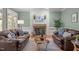 Spacious living room with fireplace, sofas, and lots of natural light at 18 Acornridge Ct, Durham, NC 27707