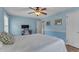 Cozy bedroom with blue walls, wood flooring, a ceiling fan, and a well-lit desk for studying at 1920 Hillock Dr, Raleigh, NC 27612