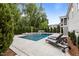 Backyard featuring a pool with lounge chairs and lush landscaping at 2077 Amalfi Pl, Apex, NC 27502