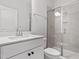 Bathroom featuring a modern vanity, framed mirror, and glass-enclosed shower with contemporary fixtures at 2178 Pink Peony Circle Lot 167 Cir, Durham, NC 27703
