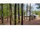 The backyard offers privacy with tall trees, revealing a charming home with a screened porch and a storage shed at 225 Sacred Fire Rd, Louisburg, NC 27549