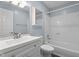 Bathroom featuring a shower-tub combo and single sink vanity at 225 Sacred Fire Rd, Louisburg, NC 27549