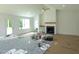 Bright living room with fireplace, built-in cabinets, and view of kitchen island at 235 Eason Creek Way, Clayton, NC 27527