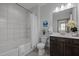 Bathroom showcasing a vanity with modern fixtures and a shower/tub combo at 282 Granite Mill Blvd, Chapel Hill, NC 27516