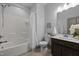 Bathroom featuring a shower/tub combo and modern fixtures at 282 Granite Mill Blvd, Chapel Hill, NC 27516