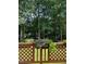 Wooden deck overlooking backyard with lush landscaping and flower boxes at 511 Windstream Way, Cary, NC 27518