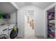 View down the hallway into other rooms, with laundry and closet on the sides at 574 Chatham Dr, Chapel Hill, NC 27516