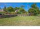 Expansive backyard with a well-maintained lawn and a charming stone retaining wall at 582 Wimbleton Dr, Raleigh, NC 27609