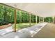 Covered outdoor patio that looks out on the lush, wooded backyard at 5822 Country Lane Dr, Durham, NC 27705