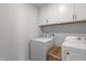 White laundry room with a washer and dryer and white upper cabinets at 604 Craftsman Ridge Trail Trl, Knightdale, NC 27545