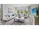 Bright living room with white sofas, stylish rug, large windows offering lots of natural light at 740 Deschutes Dr, Garner, NC 27529