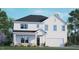 Charming two-story home with white siding, black roof, attached garage, and well-manicured front lawn at 79 Bronco Pace Dr, Clayton, NC 27520