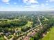 A beautiful aerial view showcases the neighborhood golf course, tree-lined streets, and well-manicured lawns on a sunny day at 9603 Clubvalley Way, Raleigh, NC 27617