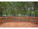 Well-maintained wooden deck featuring sturdy railings and a view of the lush surrounding trees and landscaping at 107 Governors House Dr, Morrisville, NC 27560