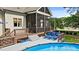 Inviting backyard pool with an attached deck and screened porch, offering a perfect blend of relaxation and outdoor living at 1412 Wakefield Farm Rd, Zebulon, NC 27597