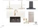 Kitchen design featuring modern pendant lights, a gray sink, and neutral-colored cabinets with brass hardware at 1813 Bennett St, Raleigh, NC 27604