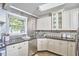 Modern kitchen features white cabinets, stainless appliances, mosaic backsplash, and black granite counters at 2616 Kirk Rd, Durham, NC 27705